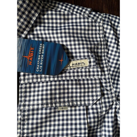 Habit Men's UPF 40+ Crayfish Creek Long Sleeve Navy PlaidRiver Shirt sz SFishing - Picture 3 of 8
